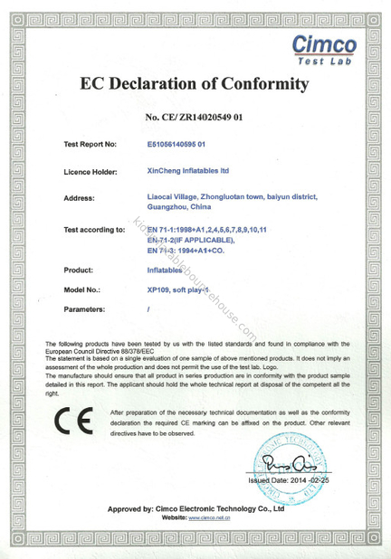 Porcellana Xincheng Inflatables ltd Certificazioni