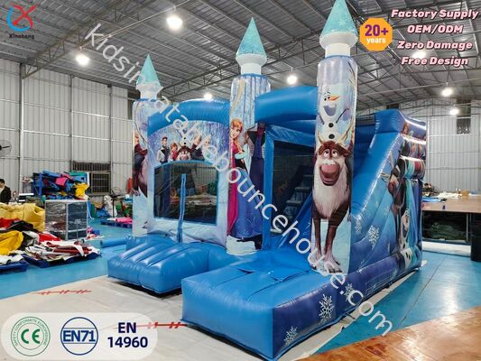Casa di rimbalzo gonfiabile a tema Frozen di alta qualità con scivolo per il noleggio di feste
