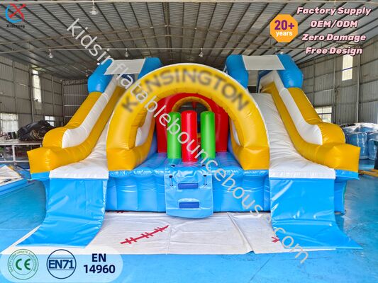 Castello Gonfiabile Doppio Scivolo Commerciale con Ostacoli Parco Giochi Gonfiabile per Eventi