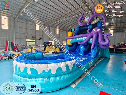 Slide gonfiabile a tema di polpo Slide gonfiabile gigante con piscina per esterni